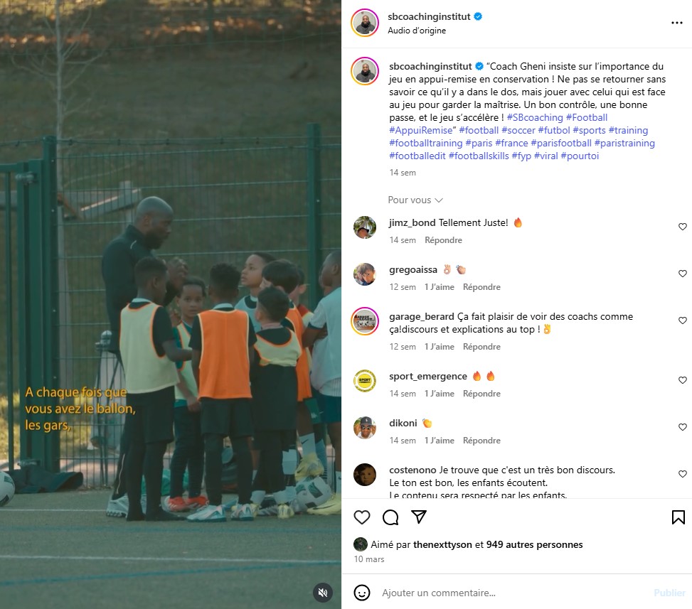 post instagram académie footballe